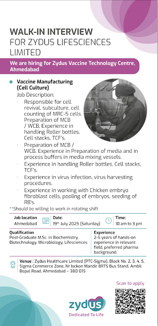 Zydus Lifesciences Walk In Interview 2025